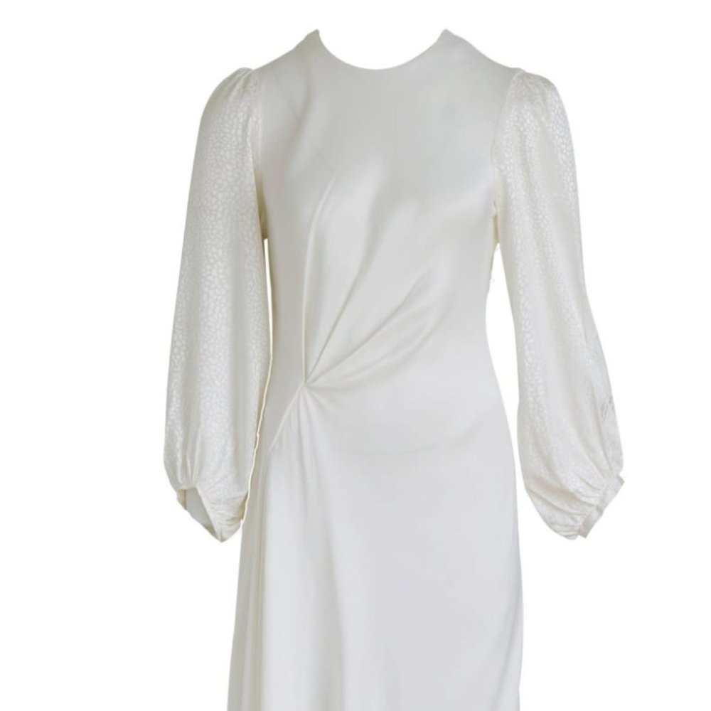 White Dress Leya with Patterned Sleeves by Anna Etter